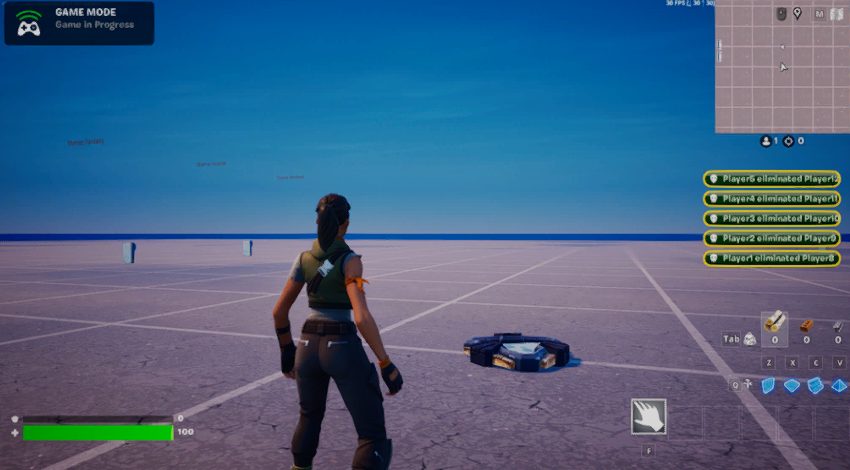 The Kill Feed HUD running in a Fortnite match